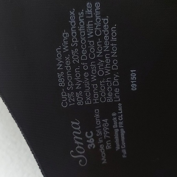 NWT Soma Vanishing Back Full Coverage Front Closure Black Lace Size 36C - Picture 4 of 5